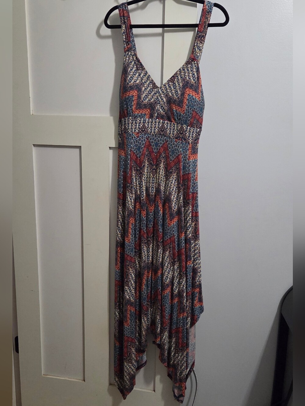American Rag - Boho Chevron V-Neck Maxi Dress in Rust and Blue